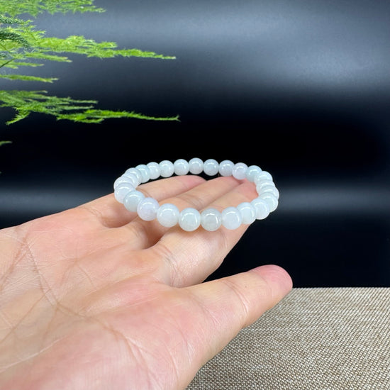 RealJade® Co. Genuine Jadeite Jade Round Icy Green Beads Bracelet (7 mm)