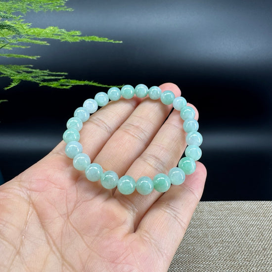 RealJade® Co. Genuine Jadeite Jade Round Apple Green Beads Bracelet (7.5mm)