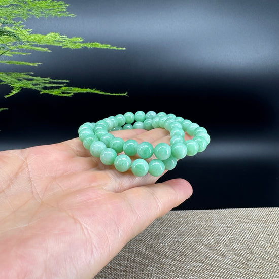 RealJade® Co. Genuine Jadeite Jade Round Apple Green Beads Bracelet (7.5mm)