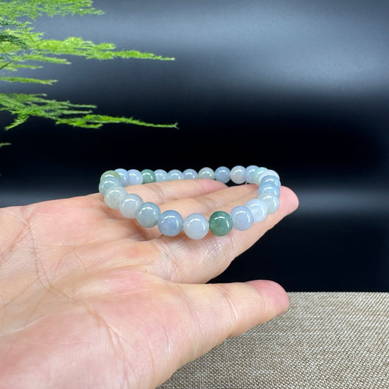 RealJade® Co. Genuine Jadeite Jade Round Ice Multiple Colors Beads Bracelet (7.8mm)