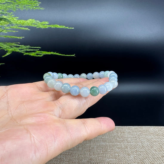 RealJade® Co. Genuine Jadeite Jade Round Ice Multiple Colors Beads Bracelet (7.8mm)