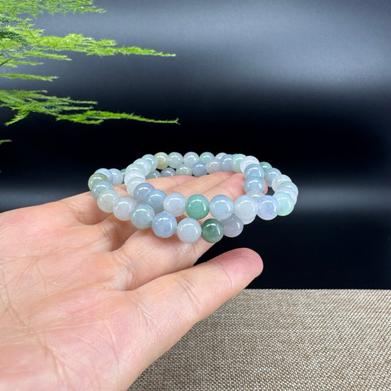 RealJade® Co. Genuine Jadeite Jade Round Ice Multiple Colors Beads Bracelet (7.8mm)