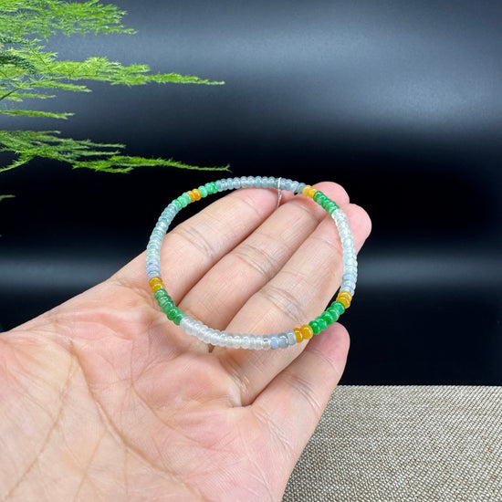 Natural Jadeite Jade Round Ice Multiple Colors Beads Bracelet ( 3.6mm )