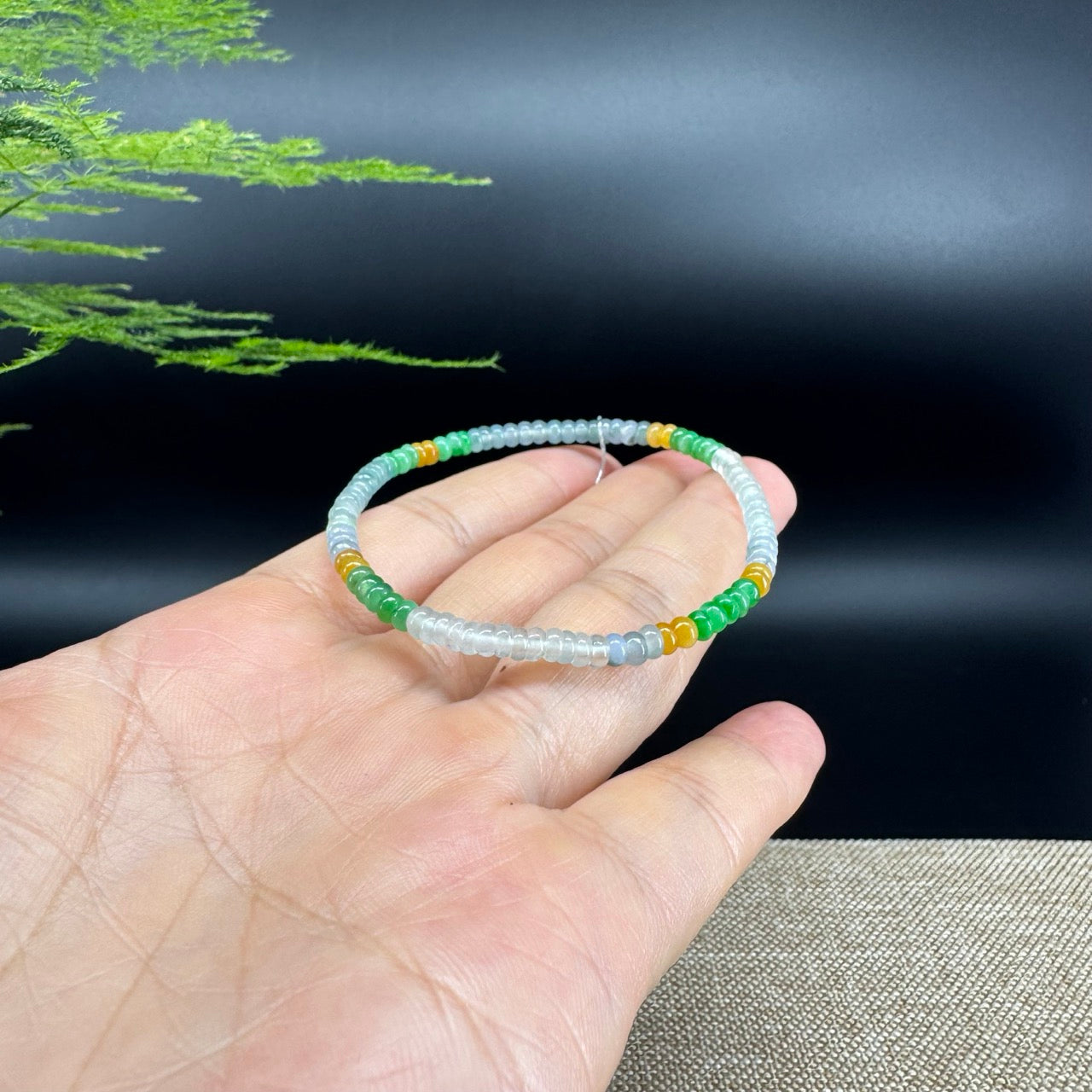 Natural Jadeite Jade Round Ice Multiple Colors Beads Bracelet ( 3.6mm )