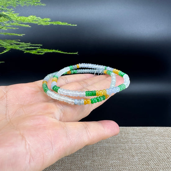 Natural Jadeite Jade Round Ice Multiple Colors Beads Bracelet ( 3.6mm )