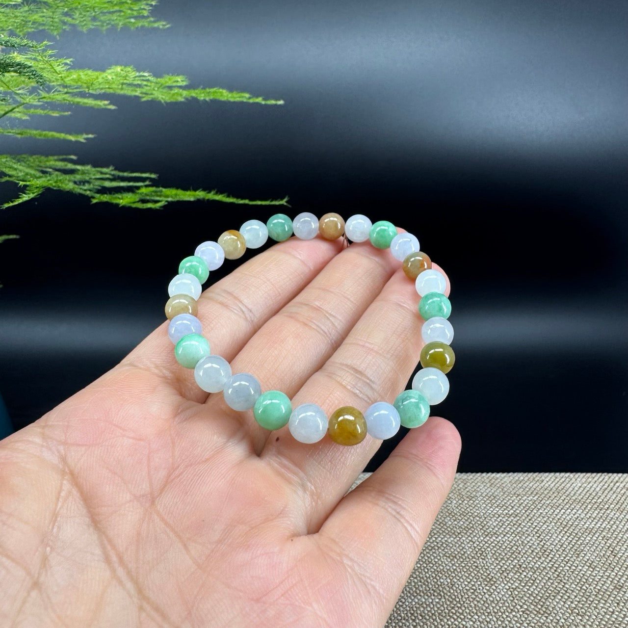 RealJade® Co. Genuine Jadeite Jade Round Ice Multiple Colors Beads Bracelet (6.7mm)