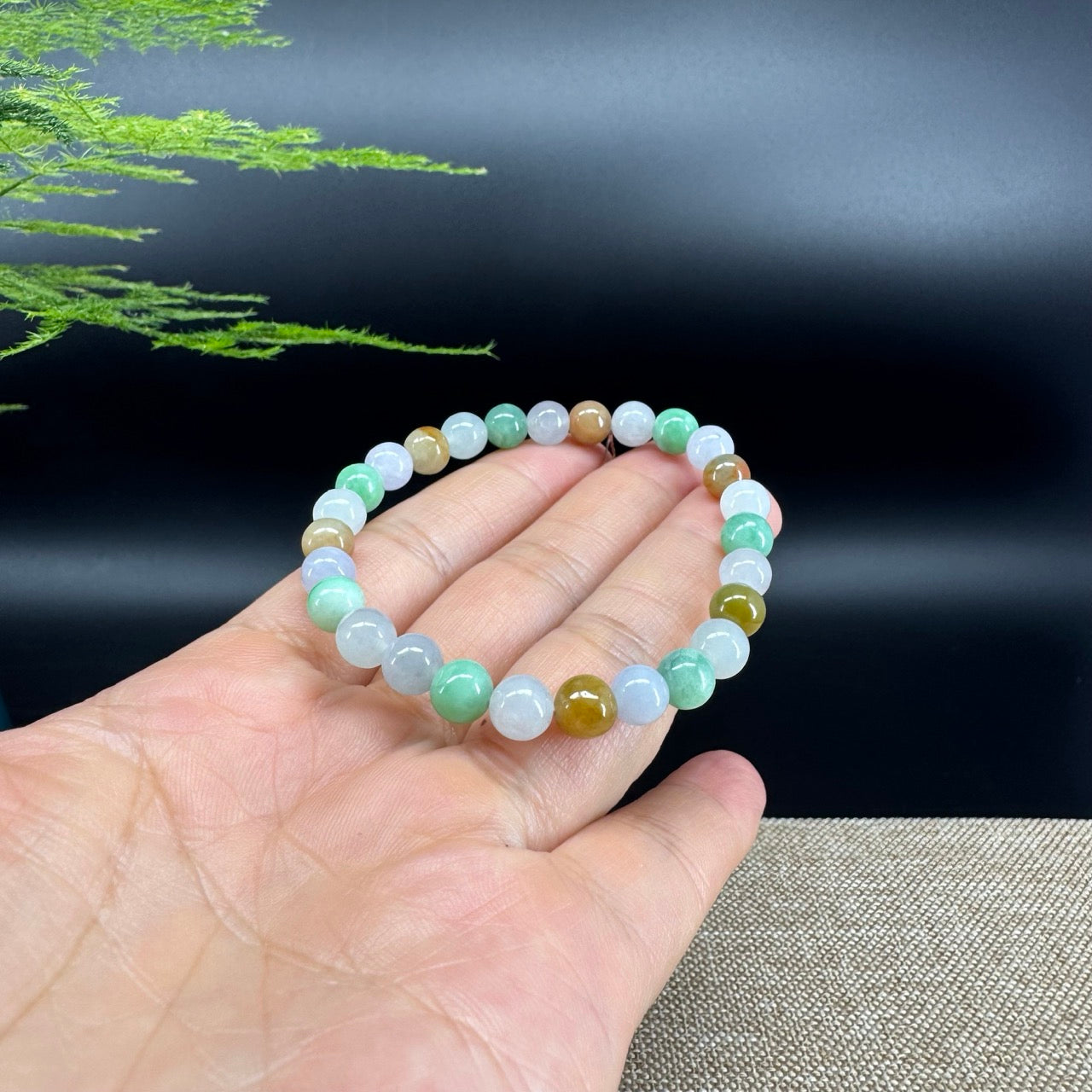 RealJade® Co. Genuine Jadeite Jade Round Ice Multiple Colors Beads Bracelet (6.7mm)