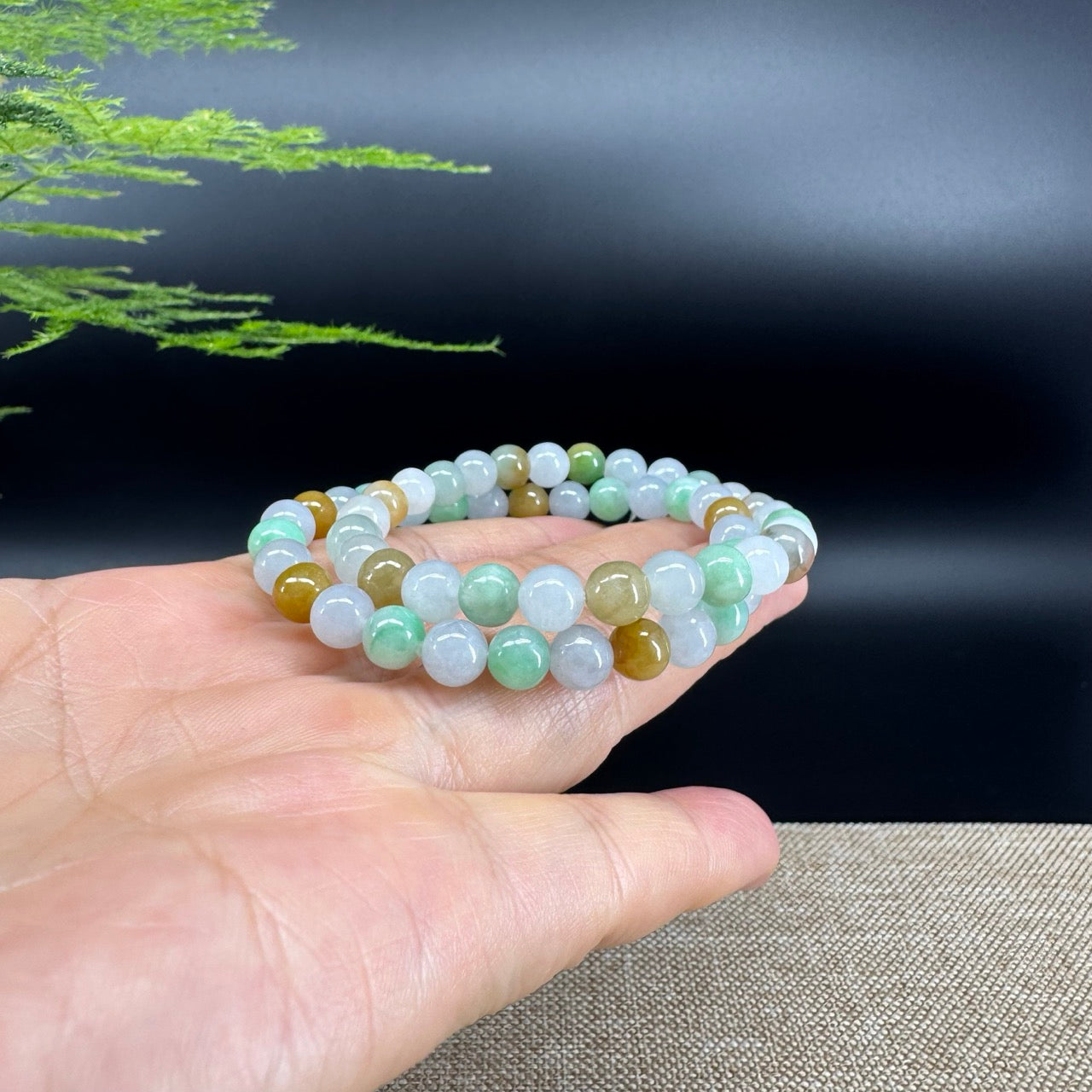 RealJade® Co. Genuine Jadeite Jade Round Ice Multiple Colors Beads Bracelet (6.8mm)