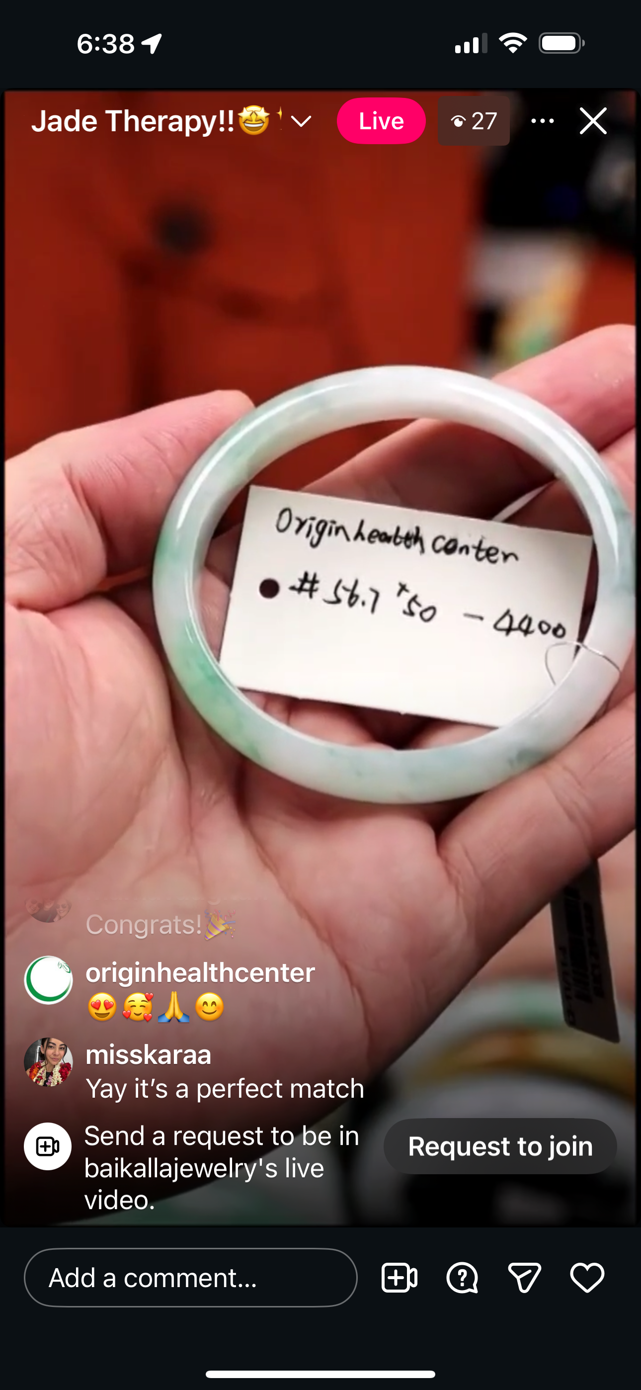 "Live" Natural Icy Green Flower Jadeite Jade Comfort Fit Oval Bangle (11/12/25)