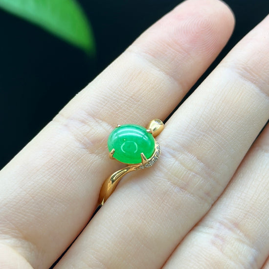RealJade® "Amelie" 18k Rose Gold Natural Ice Jadeite Engagement Ring With Diamonds