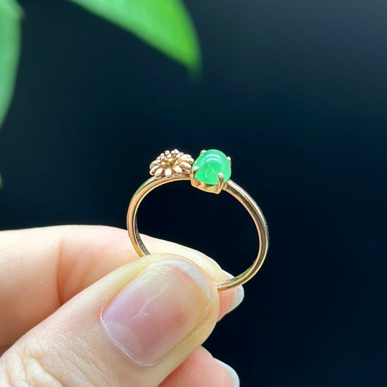 RealJade® "Amelie" 18k Rose Gold Natural Ice  Jadeite Engagement Ring With Diamonds