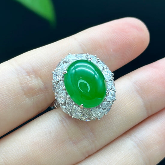 14k yellow gold diamond green jade ring – Churk Work Shop