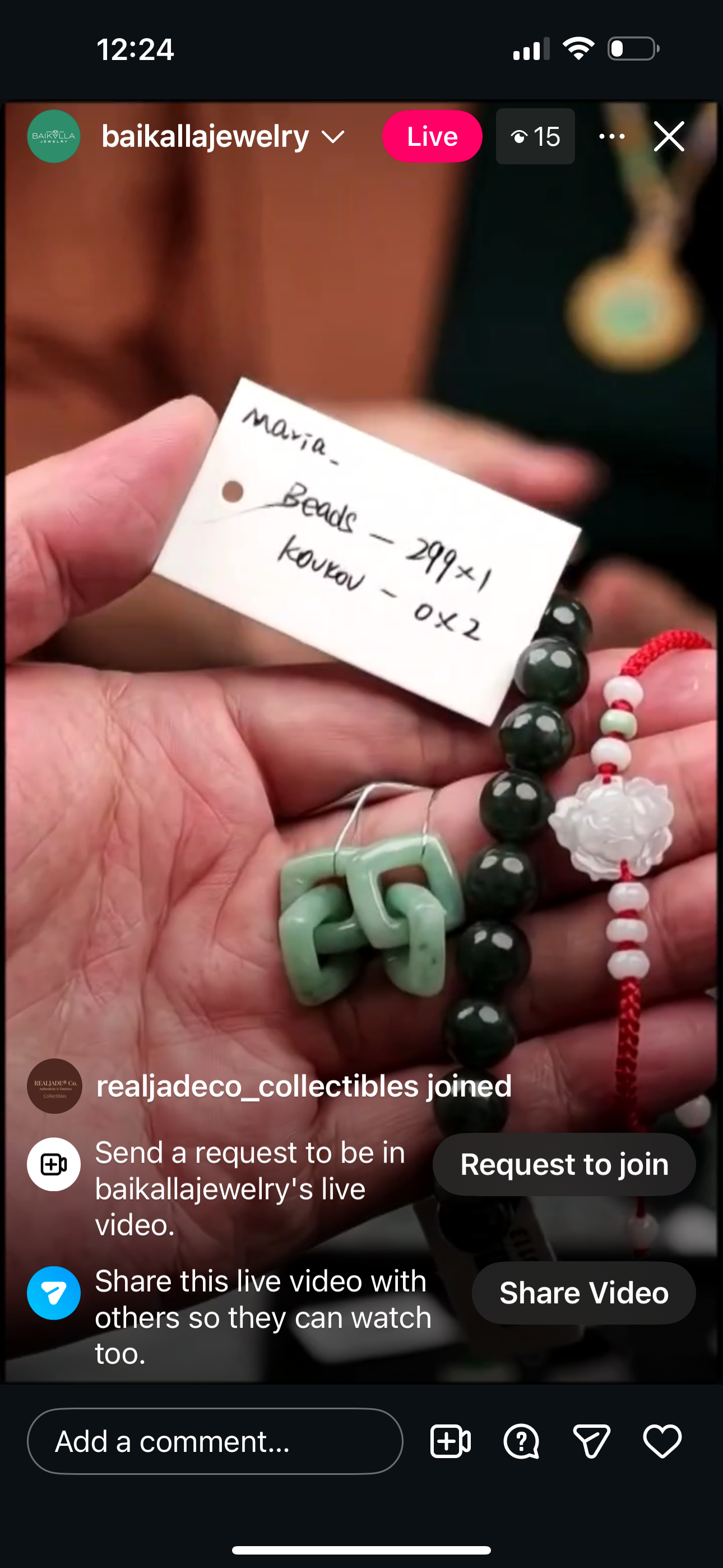 "Live" Dark Green Jadeite Jade Bead Bracelet (12/1/25)