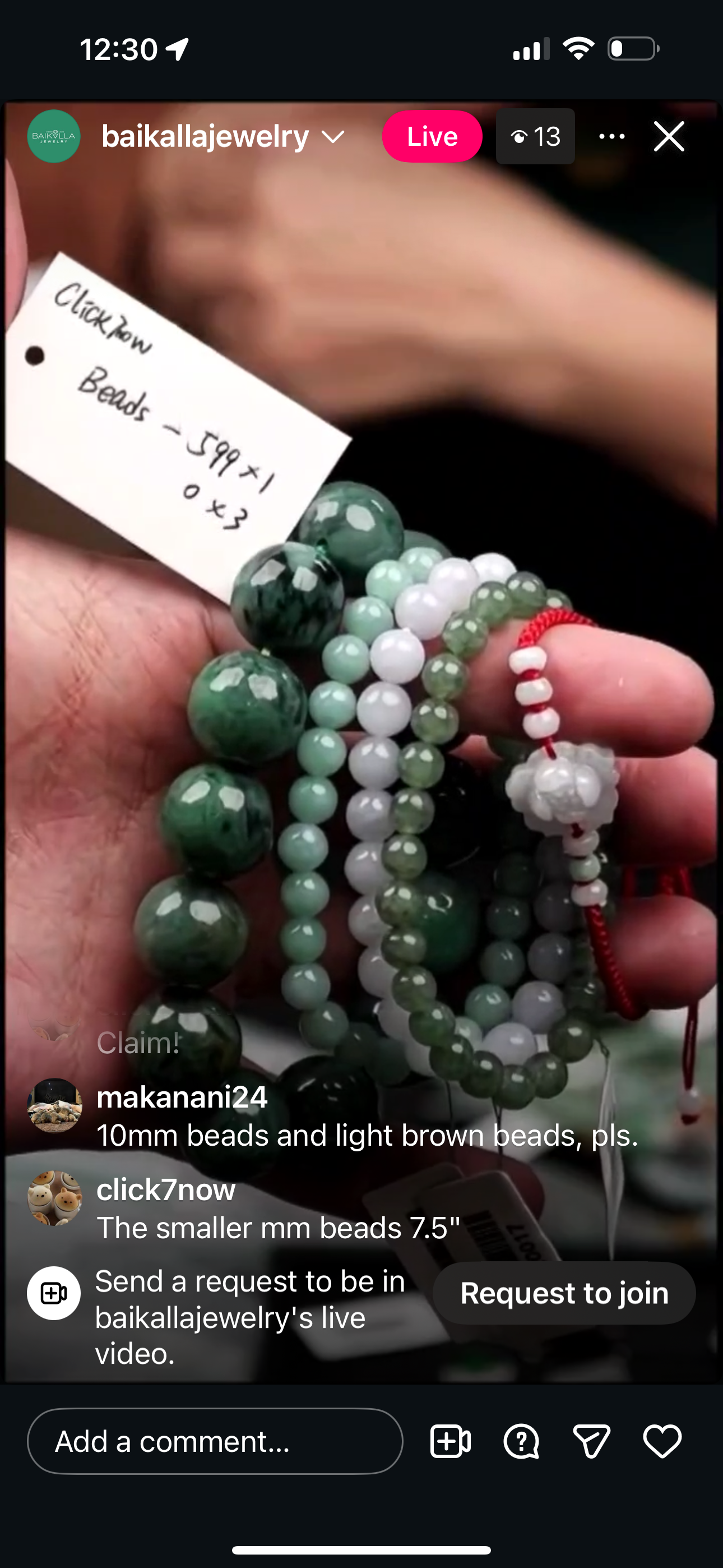 "Live" Deep Green Wuji Jadeite Jade Bead Bracelet (12/1/25)