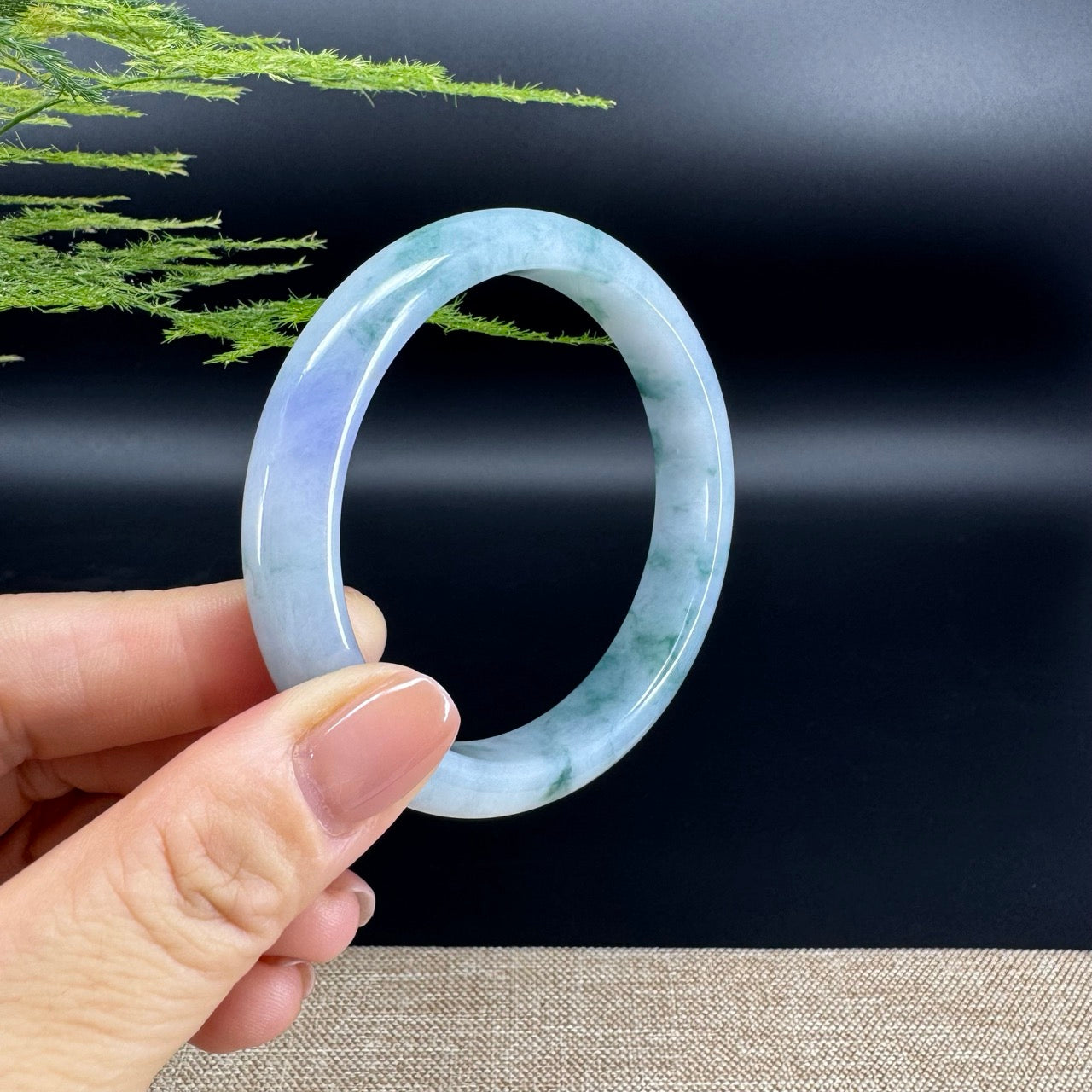 Genuine Burmese Icy Lavender Green Jade Jadeite Bangle Bracelet (59.7mm)