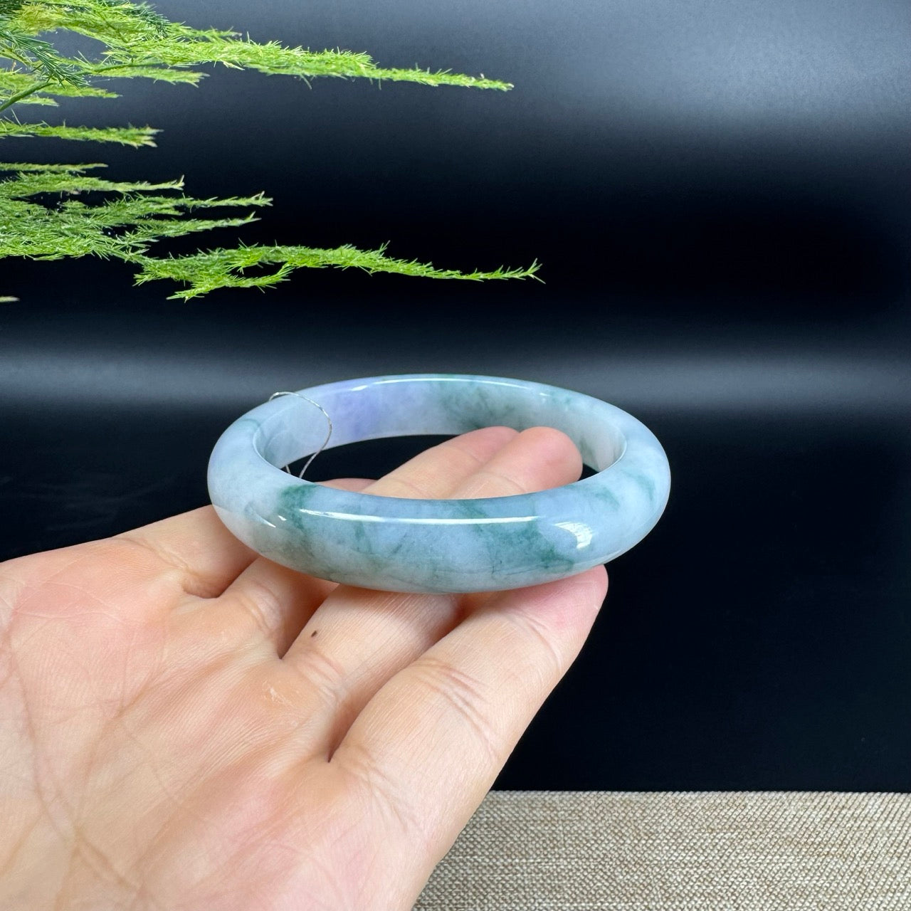 Genuine Burmese Icy Lavender Green Jade Jadeite Bangle Bracelet (59.7mm)