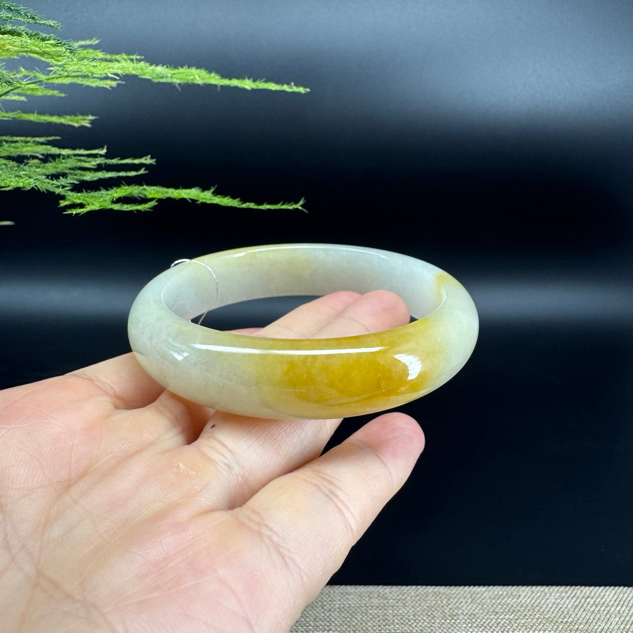 Genuine Burmese Icy Yellow Jade Jadeite Bangle Bracelet (60.2mm)