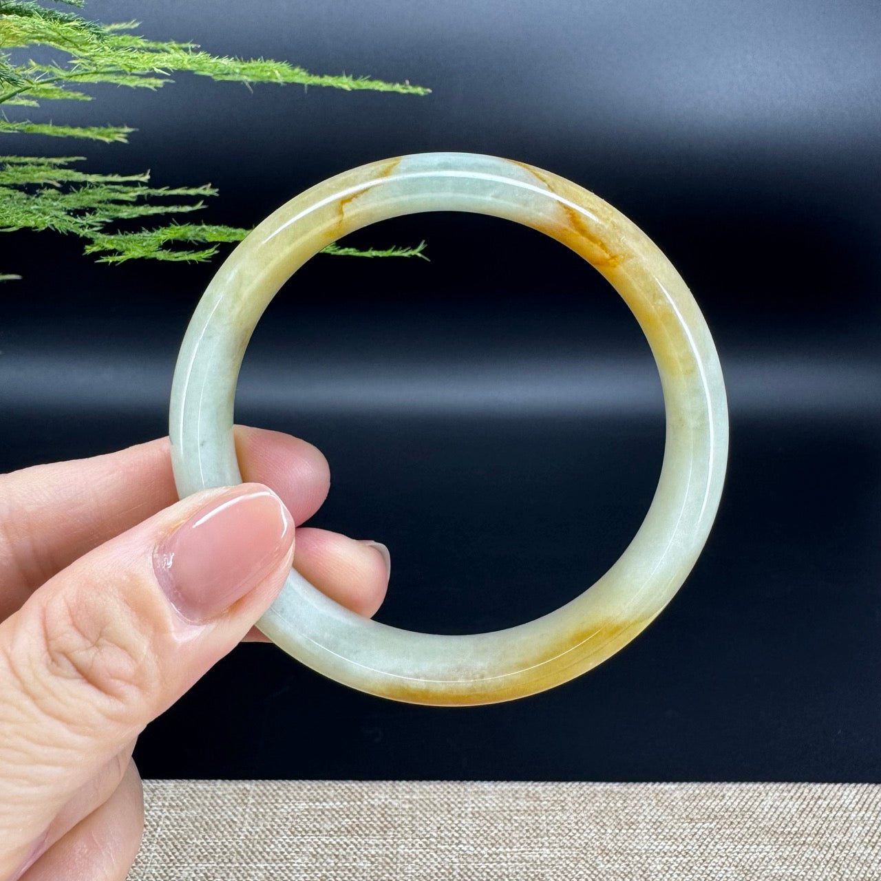 Genuine Burmese Yellow Green Jade Jadeite Bangle Bracelet ( 57.3mm )