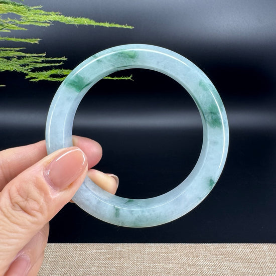 Genuine Burmese White Green Jade Jadeite Bangle Bracelet ( 56.9mm )