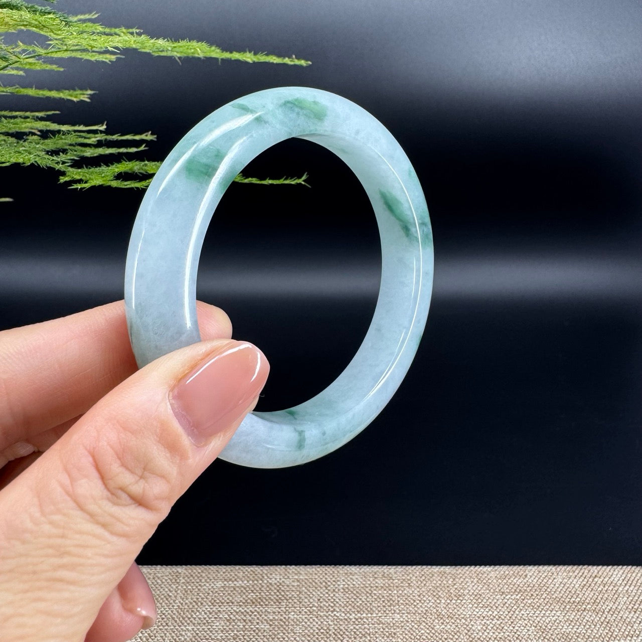 Genuine Burmese White Green Jade Jadeite Bangle Bracelet ( 56.9mm )