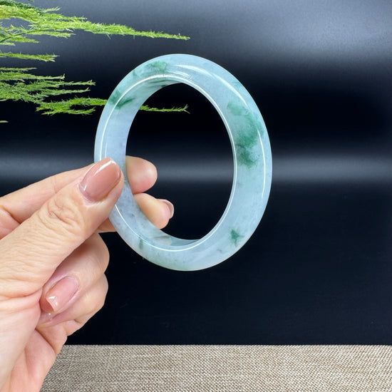 Genuine Burmese White Green Jade Jadeite Bangle Bracelet ( 56.9mm )