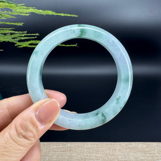 Genuine Burmese White Green Jade Jadeite Bangle Bracelet ( 56.9mm )