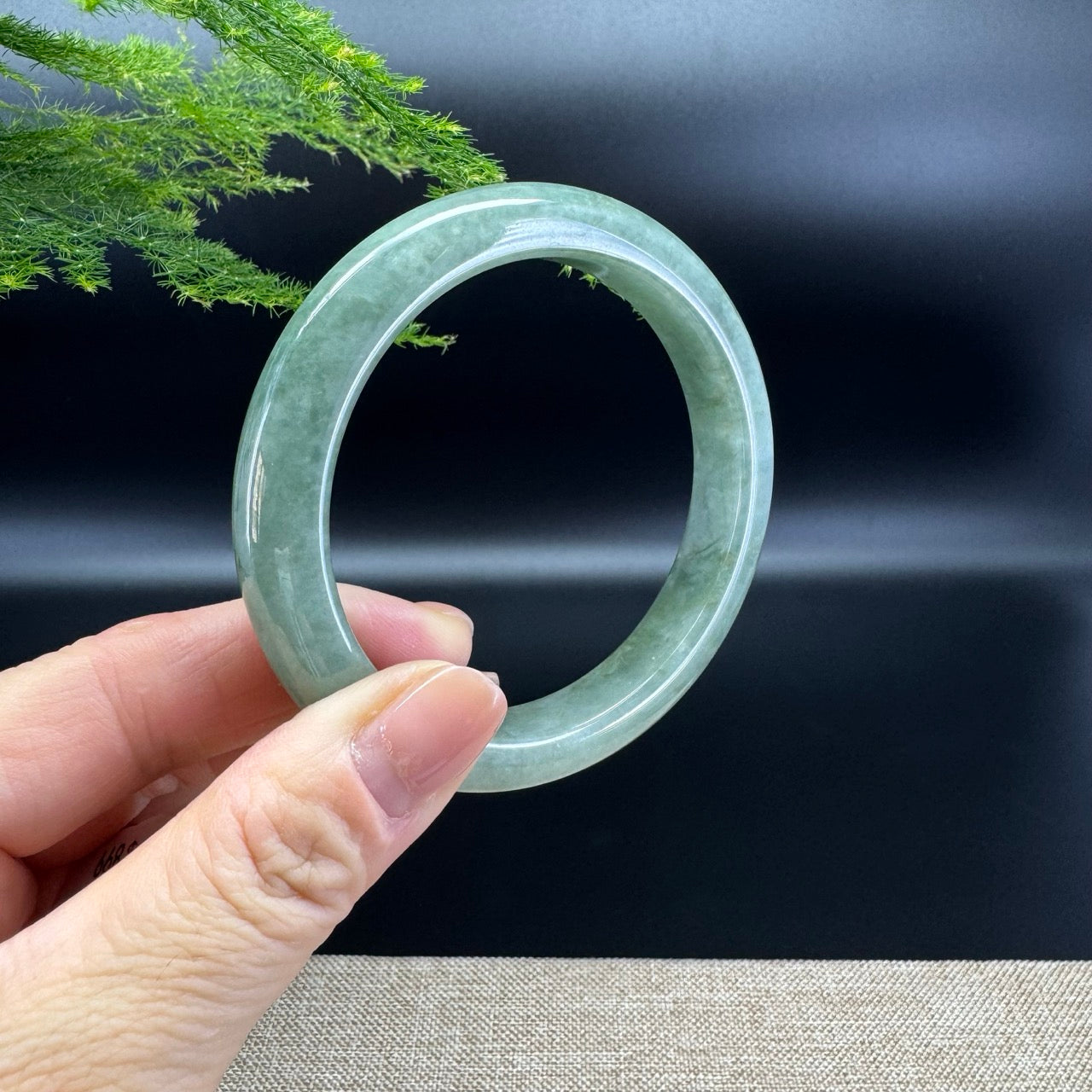 Genuine Burmese Oil Green Jade Jadeite Bangle Bracelet ( 58.7mm )