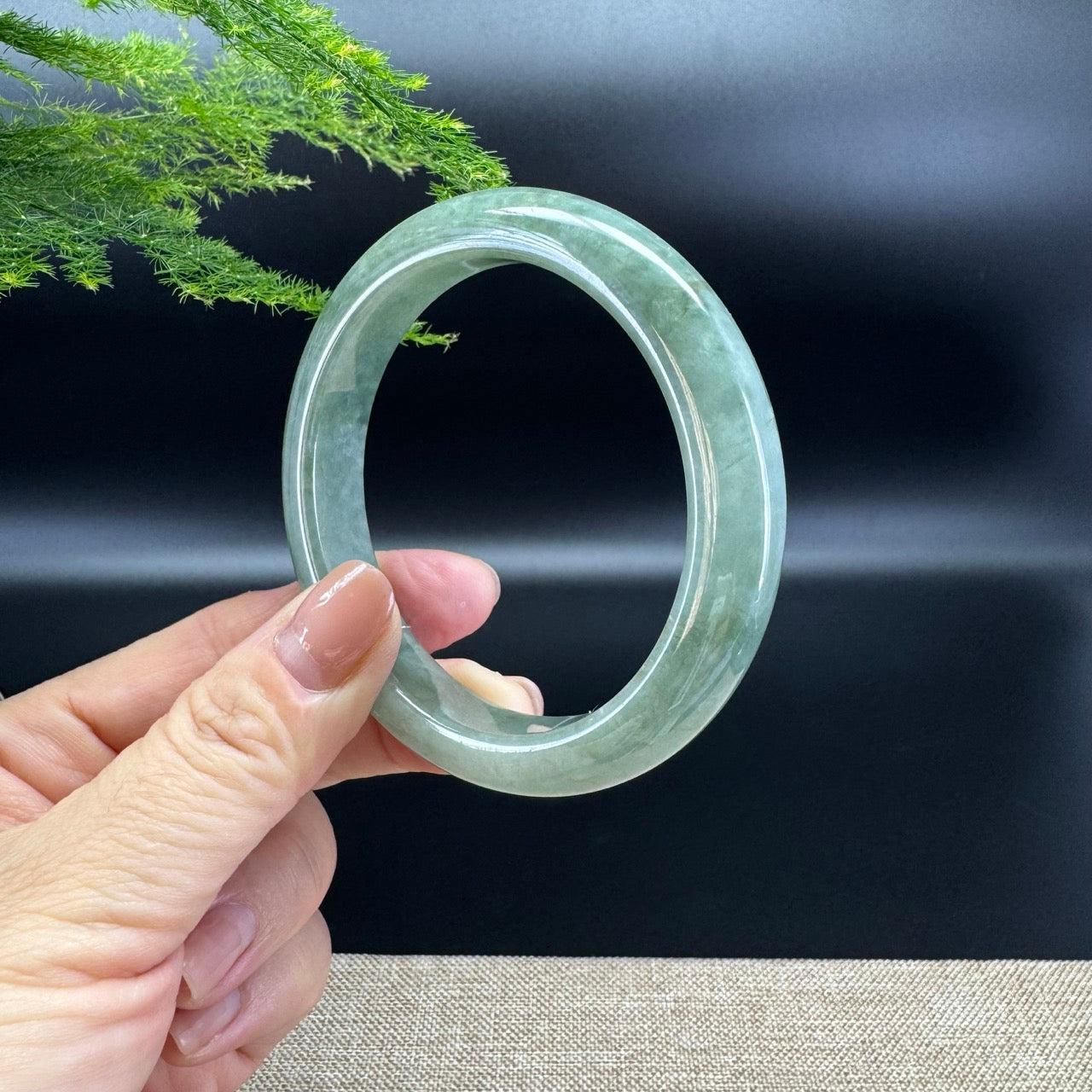 Genuine Burmese Oil Green Jade Jadeite Bangle Bracelet ( 58.7mm )