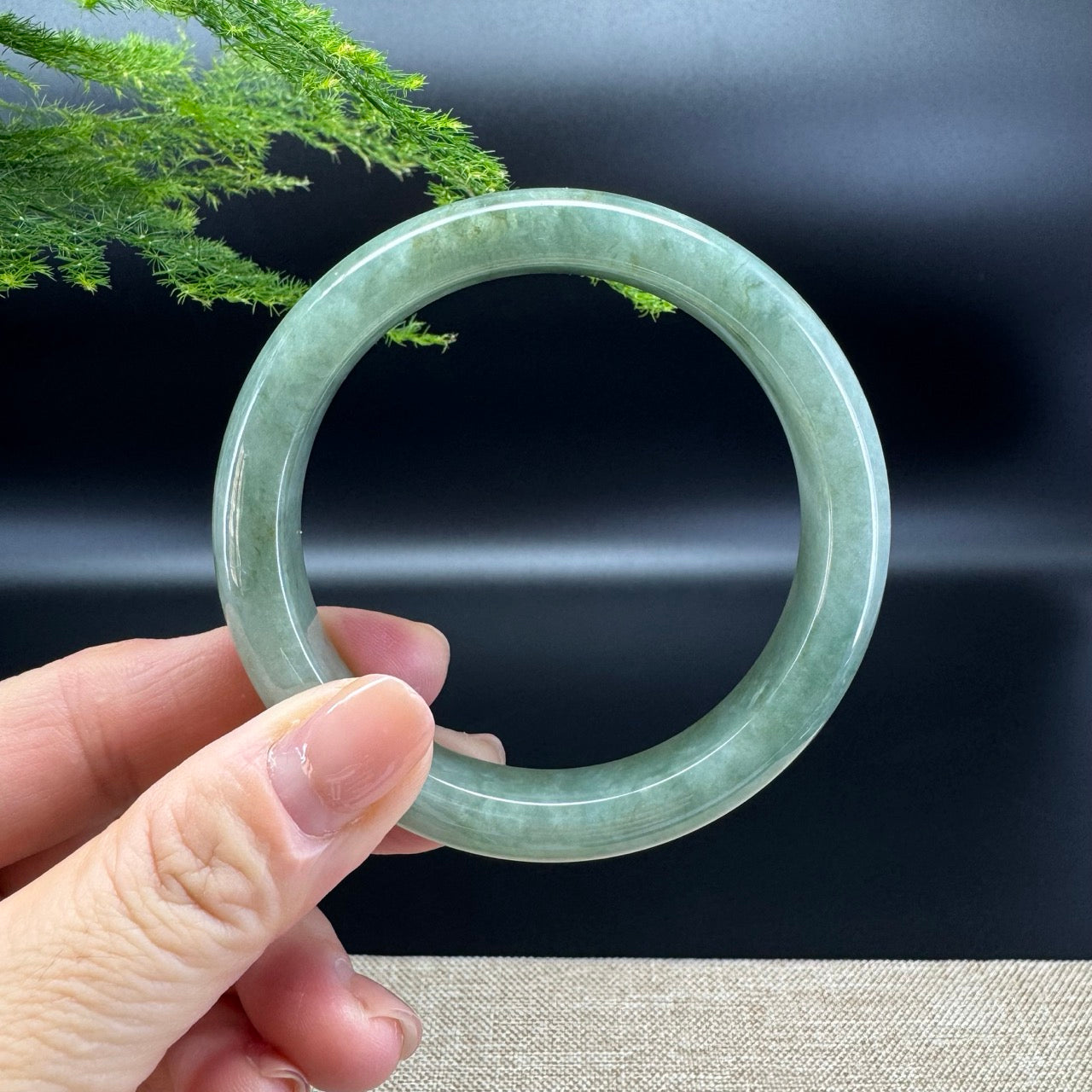 Genuine Burmese Oil Green Jade Jadeite Bangle Bracelet ( 58.7mm )