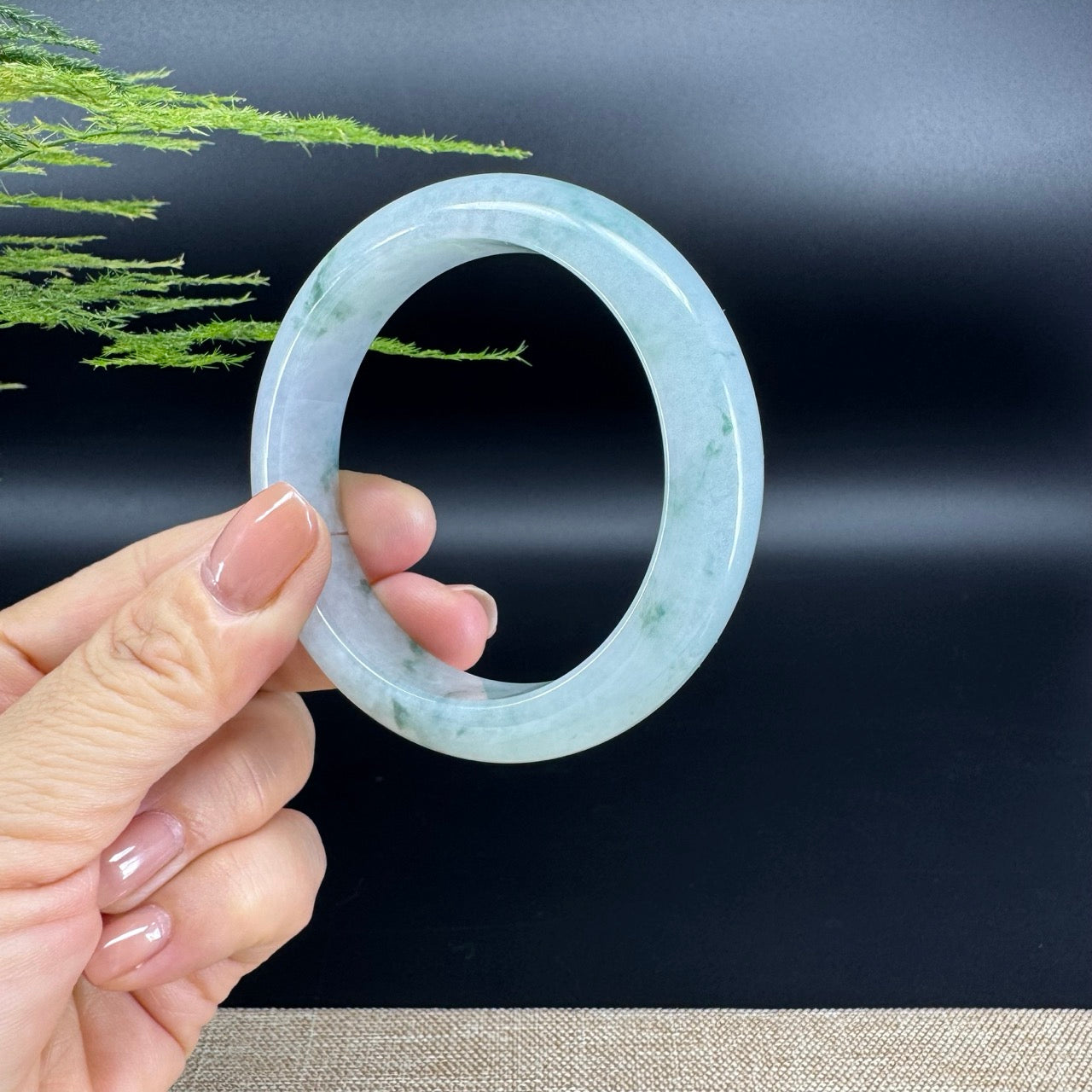 Genuine Burmese Icy Green Jade Jadeite Bangle Bracelet ( 55.4mm )