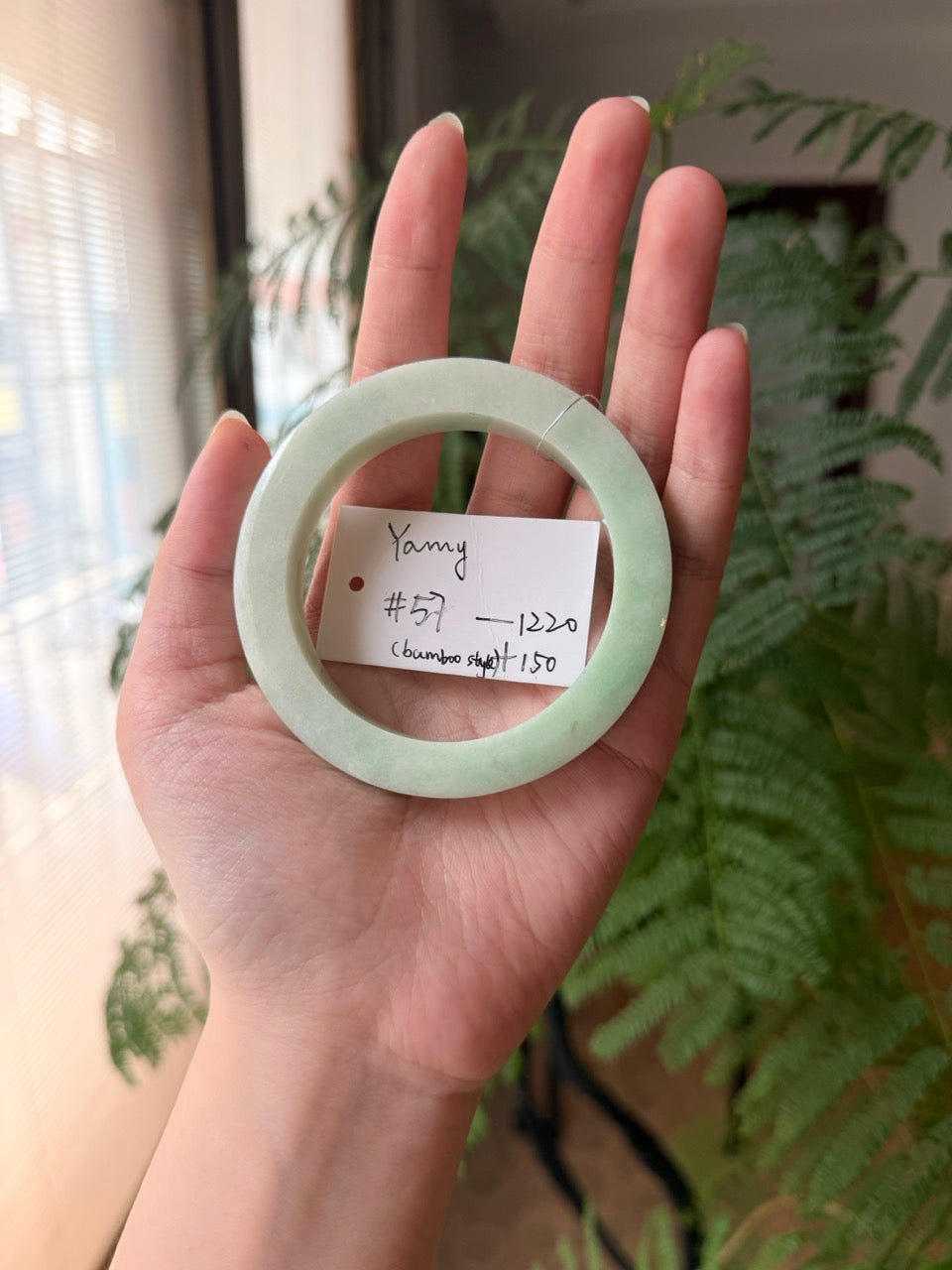 "Live" Natural Light Green Jadeite Jade Bamboo Bangle (05/15/26)