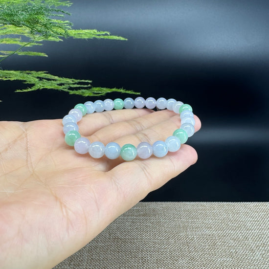 RealJade® Co. Genuine Jadeite Jade Round Ice Lavender Green  Beads Bracelet (7 mm)
