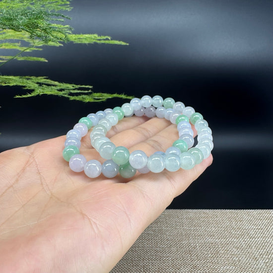 RealJade® Co. Genuine Jadeite Jade Round Ice Lavender Green  Beads Bracelet (7 mm)
