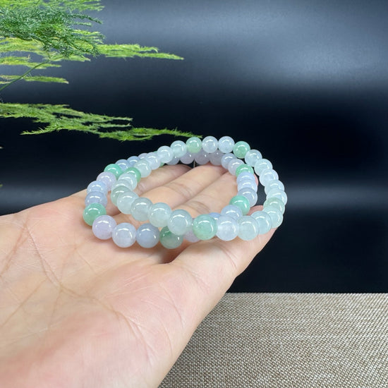 RealJade® Co. Genuine Jadeite Jade Round Ice Lavender Green  Beads Bracelet (7 mm)