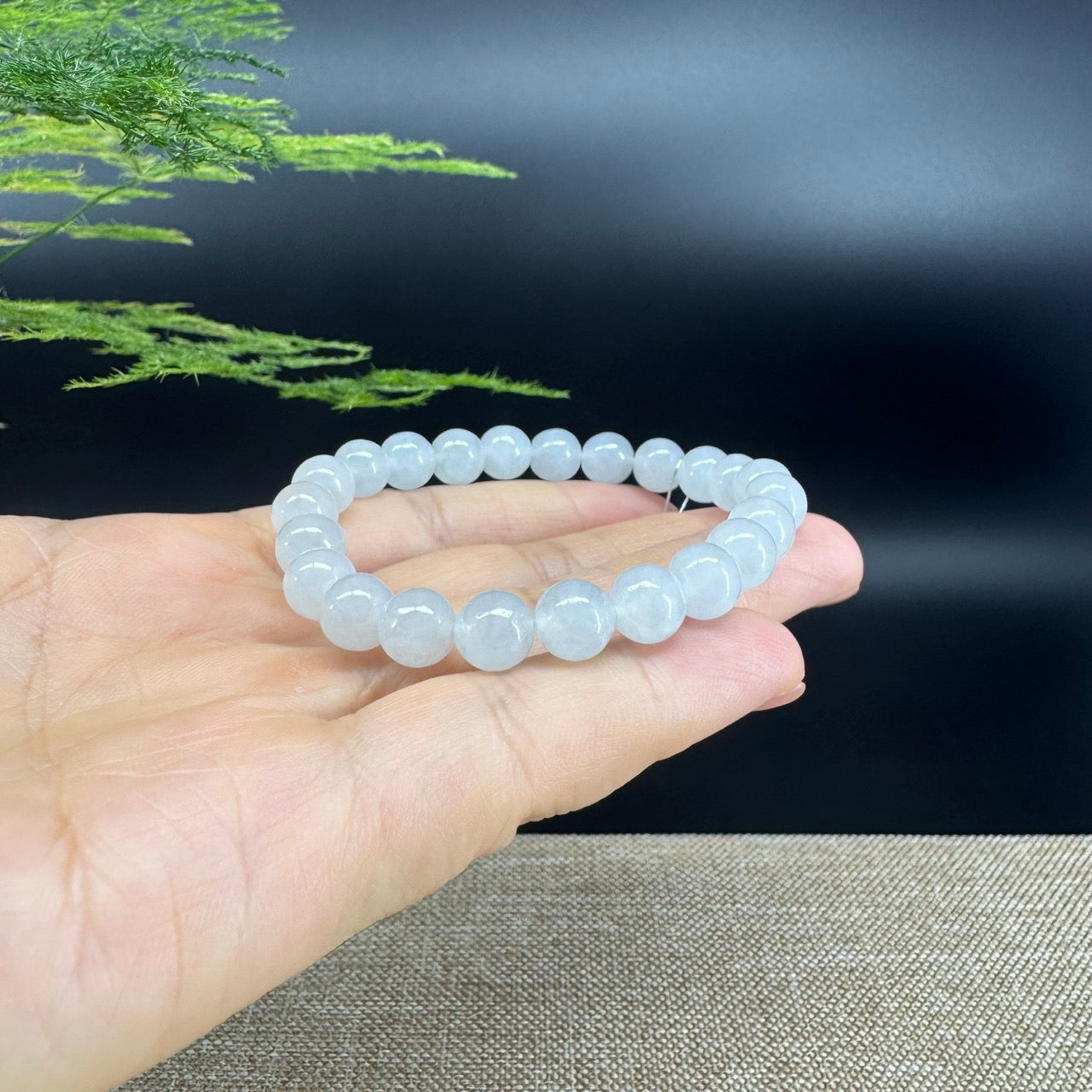 RealJade® Co. Genuine Jadeite Jade Round Ice Beads Bracelet (7.5mm)