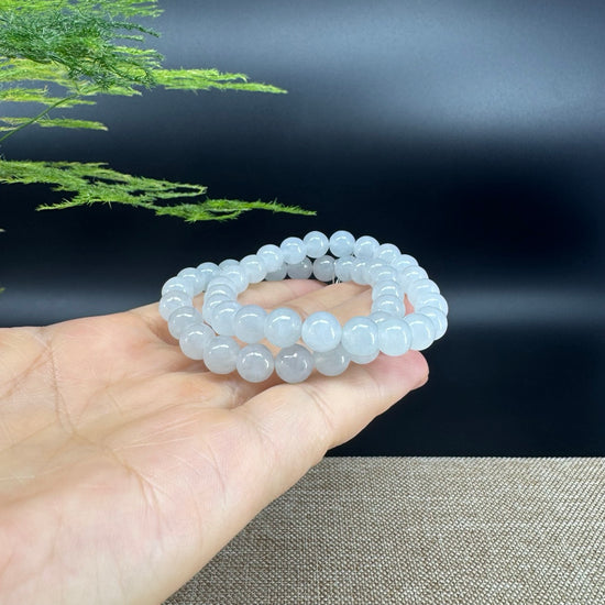 RealJade® Co. Genuine Jadeite Jade Round Ice Beads Bracelet (7.5mm)
