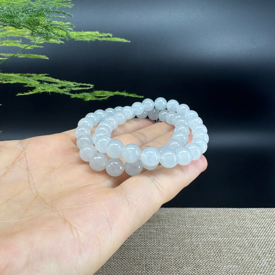 RealJade® Co. Genuine Jadeite Jade Round Ice Beads Bracelet (7.5mm)
