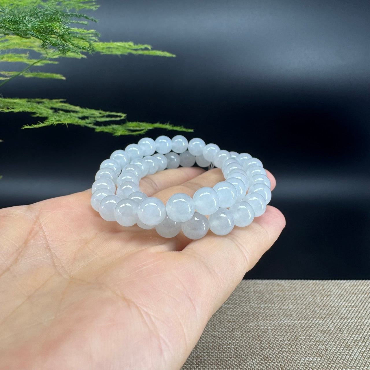 RealJade® Co. Genuine Jadeite Jade Round Ice Beads Bracelet (7.5mm)