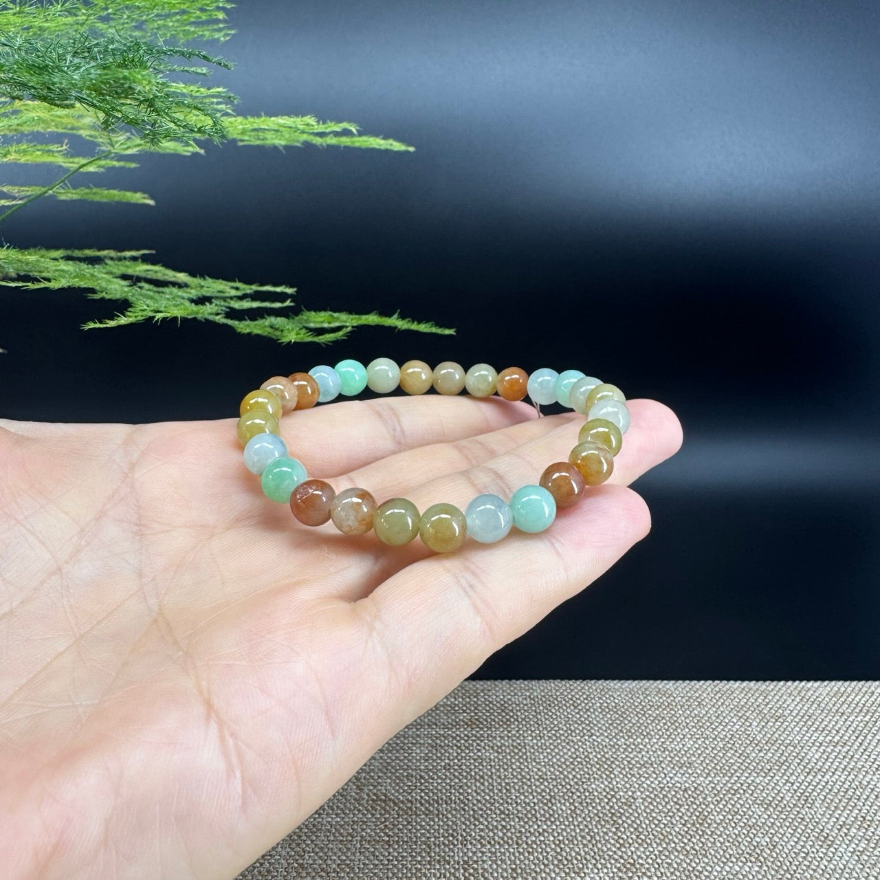 RealJade® Co. Genuine Jadeite Jade Round Multiple Colors Beads Bracelet (7 mm)