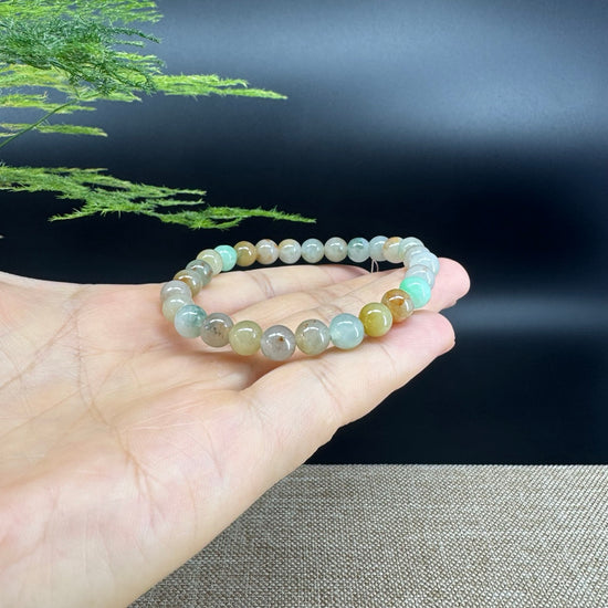 RealJade® Co. Genuine Jadeite Jade Round Multiple Colors Beads Bracelet (7 mm)