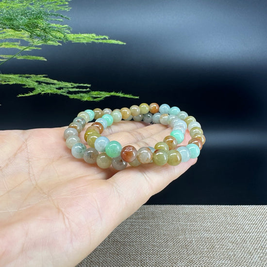 RealJade® Co. Genuine Jadeite Jade Round Multiple Colors Beads Bracelet (7 mm)