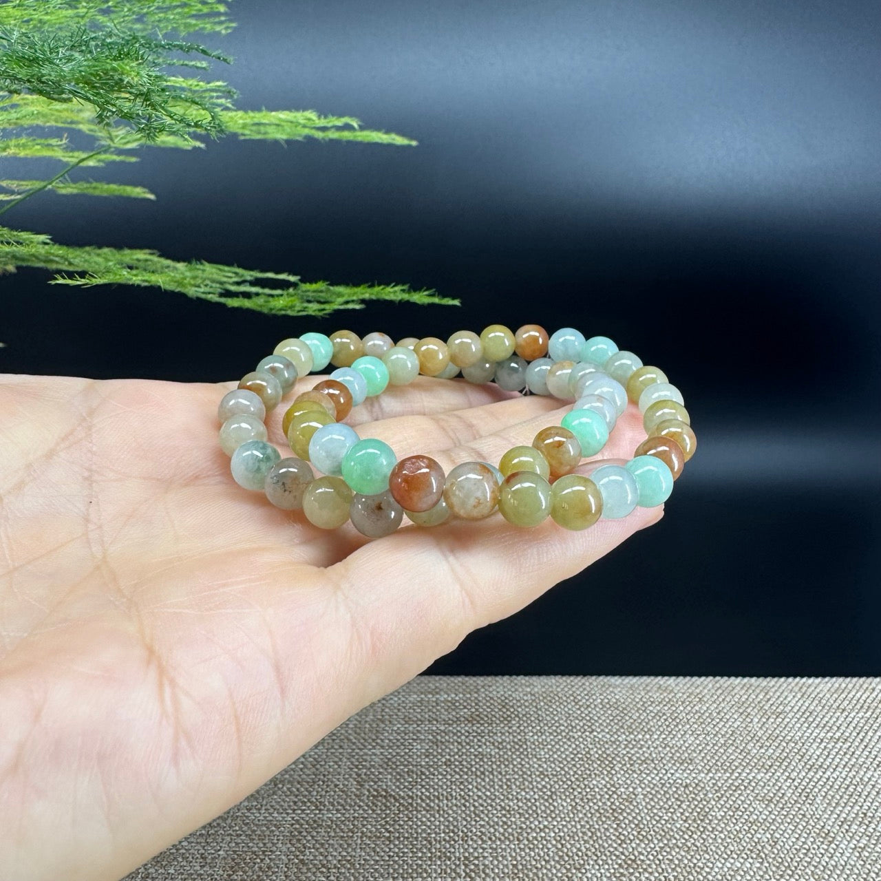 RealJade® Co. Genuine Jadeite Jade Round Multiple Colors Beads Bracelet (7 mm)