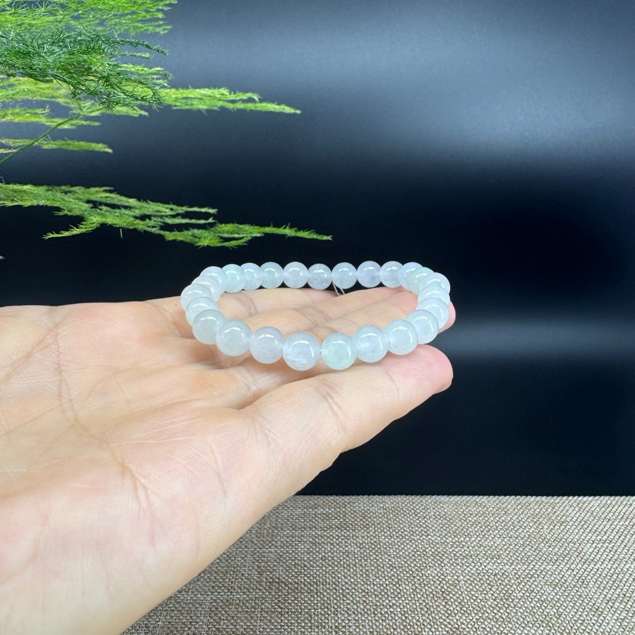 RealJade® Co. Genuine Jadeite Jade Round Icy Green  Beads Bracelet (7.3 mm)