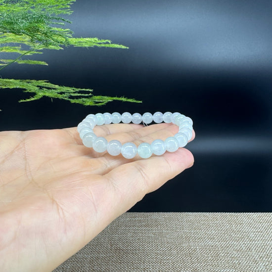 RealJade® Co. Genuine Jadeite Jade Round Icy Green  Beads Bracelet (7.3 mm)