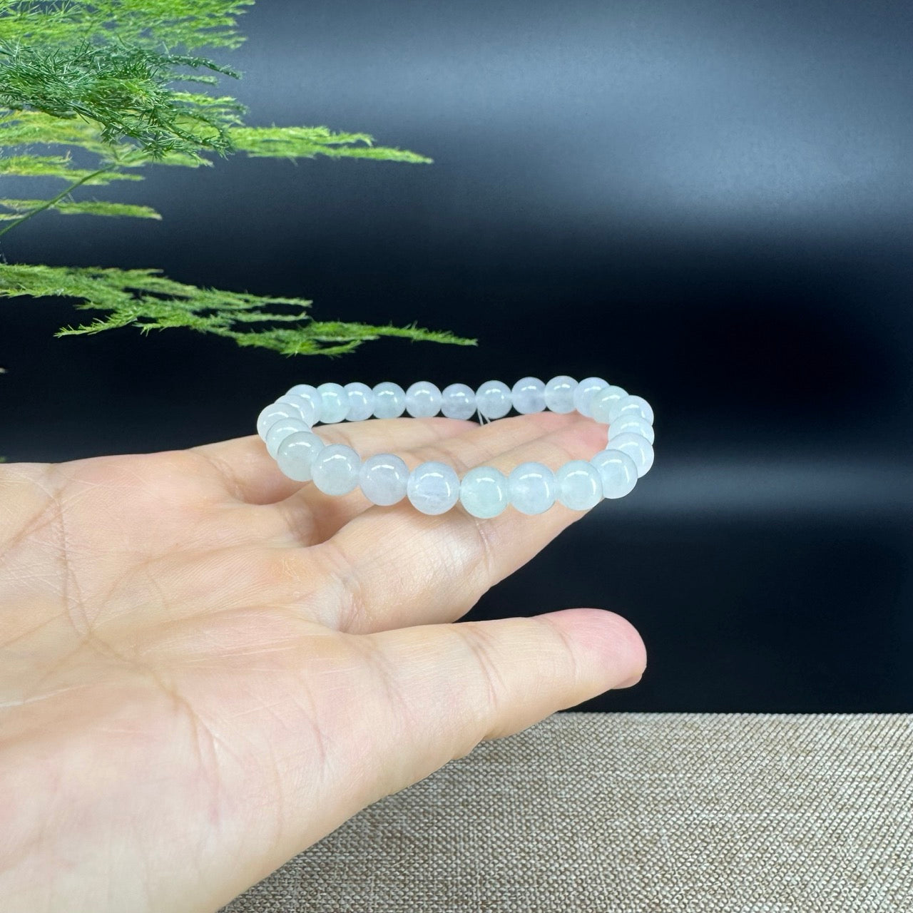 RealJade® Co. Genuine Jadeite Jade Round Icy Green  Beads Bracelet (7.3 mm)