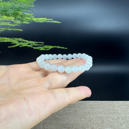 RealJade® Co. Genuine Jadeite Jade Round Icy Green  Beads Bracelet (7.3 mm)