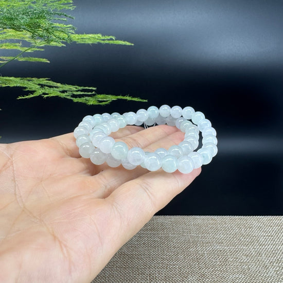 RealJade® Co. Genuine Jadeite Jade Round Icy Green  Beads Bracelet (7.3 mm)