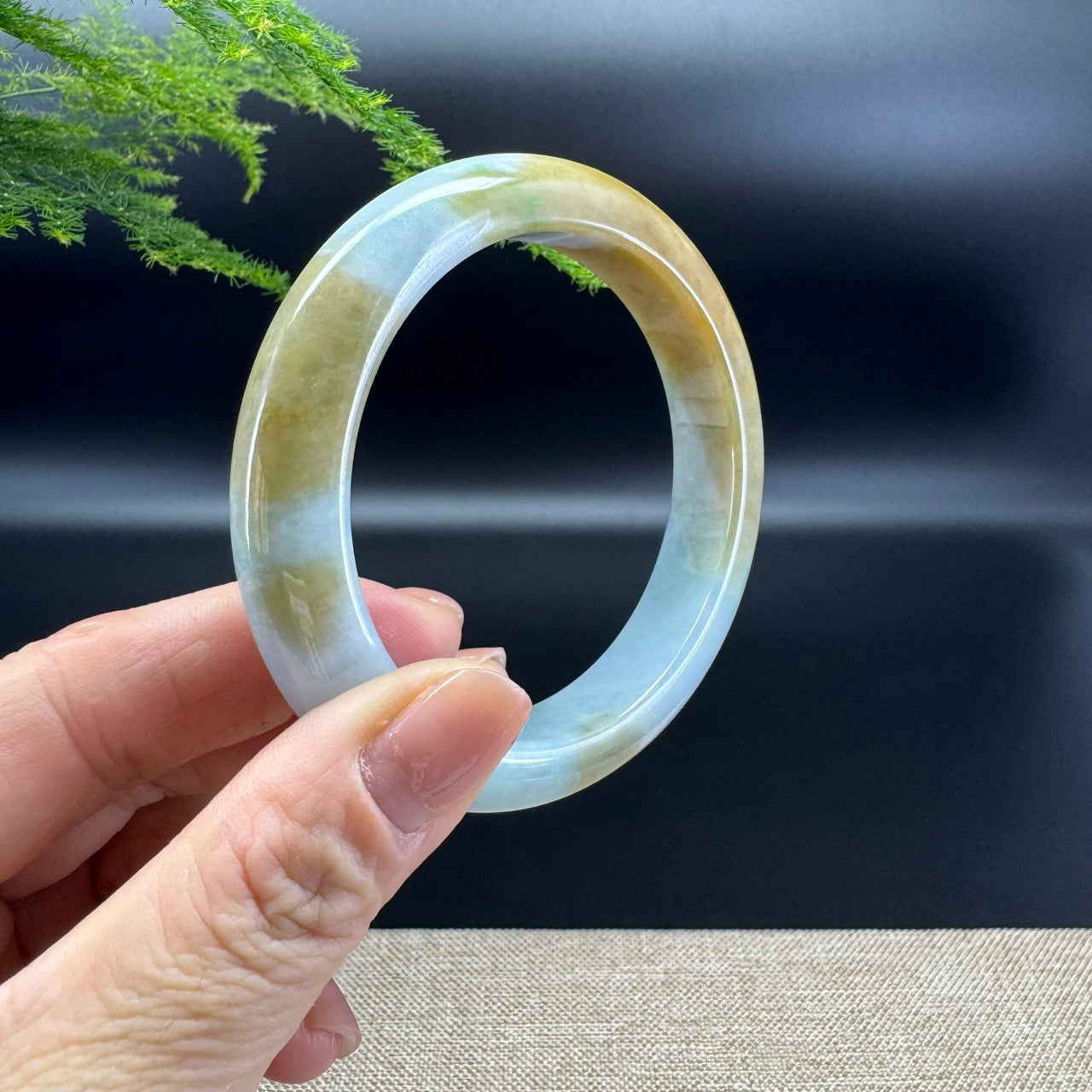 Genuine Burmese Yellow Green Jade Jadeite Bangle Bracelet ( 58.9mm )