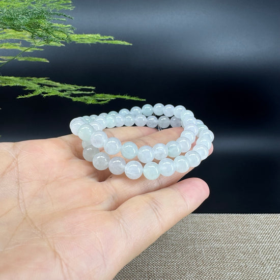 RealJade® Co. Genuine Jadeite Jade Round Icy Green  Beads Bracelet (7.3 mm)