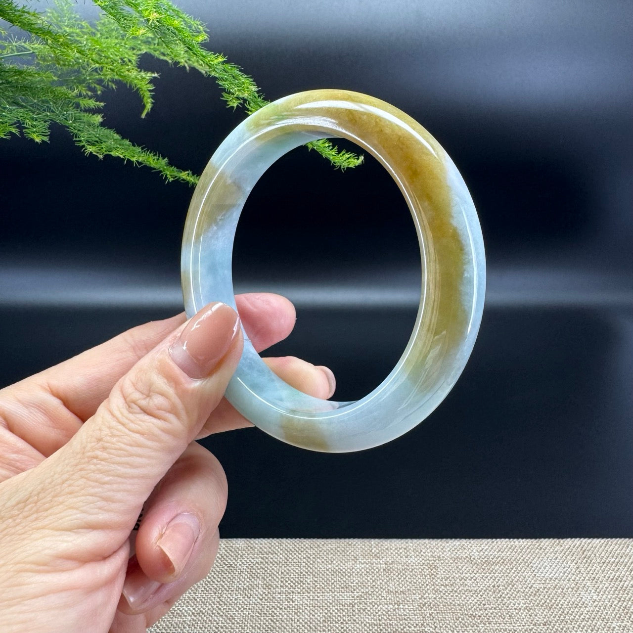 Genuine Burmese Yellow Green Jade Jadeite Bangle Bracelet ( 58.9mm )
